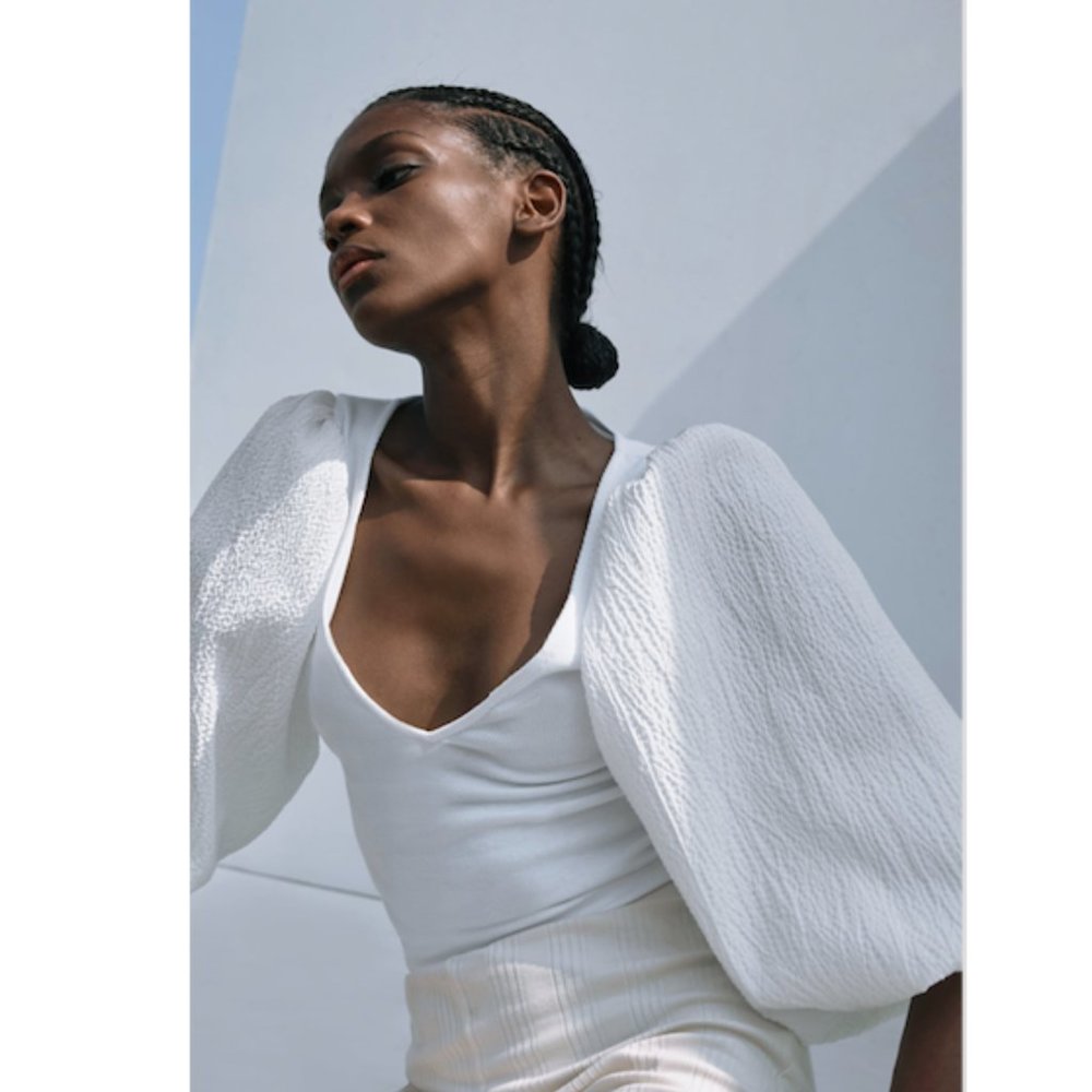 Zara White Matching Textured Top Sz Small NWT
